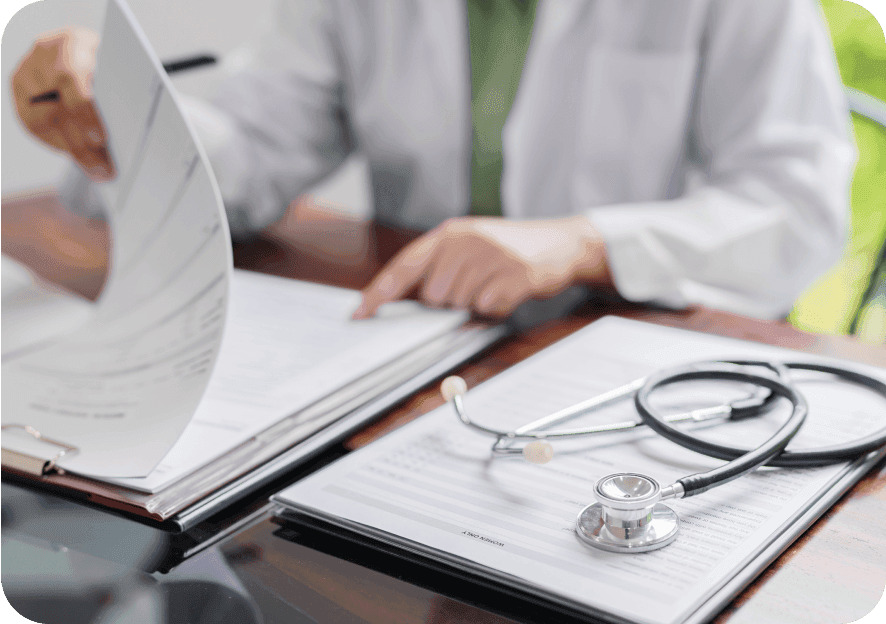 Medical paperwork and stethoscope